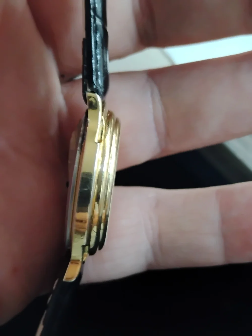 Willow Bay Gold-Tone Quartz Watch with Black Leather Strap